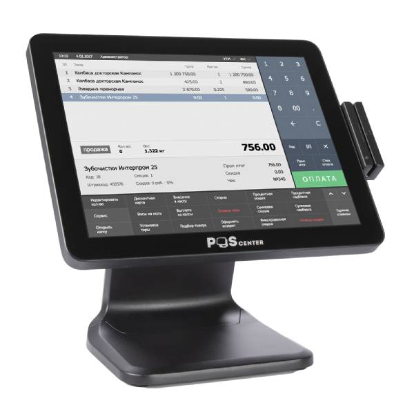 Сенсорный моноблок POSCenter POS101 (15", PCAP, J3455, RAM 4Gb, SSD M2 128Gb, MSR) (3159)